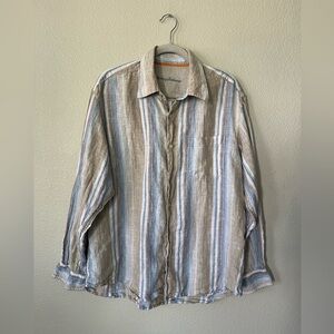 Tommy Bahama Linen Blend Striped Long Sleeve Button Down Shirt Men's Size XL